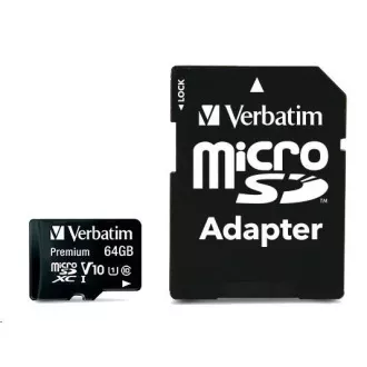 VERBATIM MicroSDXC-Karte 64GB Premium, U1 + Adapter