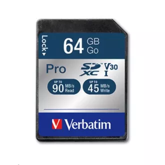 VERBATIM SDXC-Karte 64GB Pro, U3, V30 (R: 90/B: 45 MB/s) VERBATIM SDXC-Karte 64GB Pro, U3, V30 (R: 90/B: 45 MB/s)