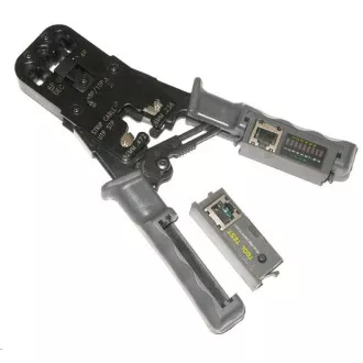 Crimpzange PROFI  mit Zwangssperre für RJ11, RJ12, RJ45 Steckverbinder mit Prüfgerät und LED-Anzeige