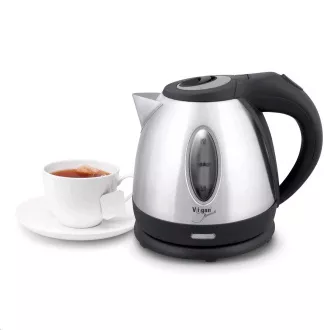 VIGAN WK12X elektrischer Wasserkocher, 1, 2 l, 1630 W, Anti-Kalk-Filter, Edelstahl