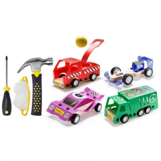 Stanley Jr. U001-K04-T03-SY Satz mit 4 Autos, Schraubendreher und Hammer Stanley Jr. U001-K04-T03-SY Satz mit 4 Autos, Schraubendreher und Hammer