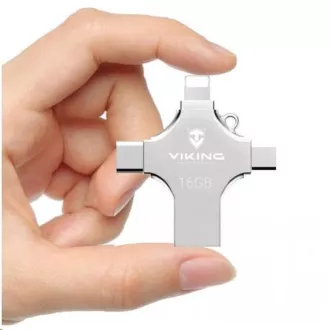 Viking USB Flash Drive 3.0 4in1 mit Lightning / Micro USB / USB / USB-C Anschluss, 16 GB, silber