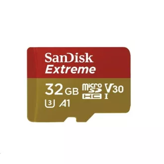 SanDisk MicroSDHC 32GB Extreme Card (100MB/s, Klasse 10 UHS-I V30, für Action-Kameras) + Adapter