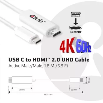 Club3D Aktives USB Typ-C zu HDMI 2.0 4K60Hz UHD Kabel, 1, 8m