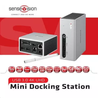 Club3D Mini Docking Station USB 3.0 4K30Hz UHD (HDMI / DVI / 4x USB 3.1 / Ethernet / Audio) Club3D Mini Docking Station USB 3.0 4K30Hz UHD (HDMI / DVI / 4x USB 3.1 / Ethernet / Audio)
