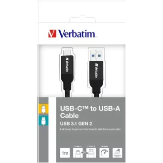 VERBATIM USB 3.1 Typ-C auf USB-A Edelstahlkabel 100cm GEN2 (Schwarz) VERBATIM USB 3.1 Typ-C auf USB-A Edelstahlkabel 100cm GEN2 (Schwarz)
