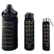 Motivations-Sportflasche 3in1, 2000 ml   900 ml   300 ml, Schwarz