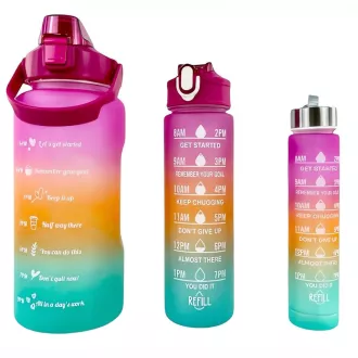 Motivations-Sportflasche 3in1, 2000 ml   900 ml   300 ml, Schwarz