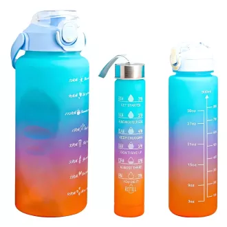 Motivations-Sportflasche 3in1, 2000 ml   900 ml   300 ml, Schwarz