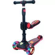 Dreirädriger Kinderroller Story 2in1 Deluxe Mini-Scooter mit Leuchträdern, schwarz und rot