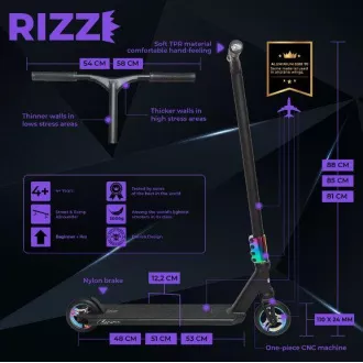 Freestyle-Roller NKD Rizz Stunt, Schwarz und Regenbogen