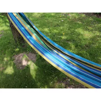 Faltbare Hängematte aus Baumwolle, grün-gelb-blau, 260x80cm Faltbare Hängematte aus Baumwolle, grün-gelb-blau, 260x80cm