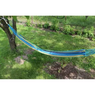 Faltbare Hängematte aus Baumwolle, grün-gelb-blau, 260x80cm Faltbare Hängematte aus Baumwolle, grün-gelb-blau, 260x80cm