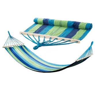 Baumwoll-Hängematte, blau-grün, mit Gestell – 200 x 80 cm Baumwoll-Hängematte, blau-grün, mit Gestell – 200 x 80 cm
