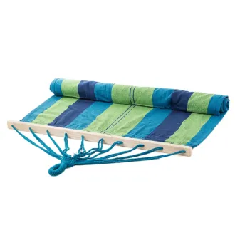 Baumwoll-Hängematte, blau-grün, mit Gestell – 200 x 80 cm Baumwoll-Hängematte, blau-grün, mit Gestell – 200 x 80 cm