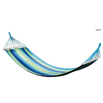 Baumwoll-Hängematte, blau-grün, mit Gestell – 200 x 80 cm Baumwoll-Hängematte, blau-grün, mit Gestell – 200 x 80 cm