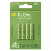 Wiederaufladbare Batterie, AAA (HR03), 1,2 V, 950 mAh, GP, Papierschachtel, 4er-Pack, ReCyko
