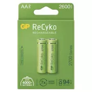 Wiederaufladbare Batterie, AA (HR6), 1.2V, 2600 mAh, GP, Papierbox, 2er-Pack, ReCyko