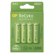 Wiederaufladbare Batterie, AA (HR6), 1,2V, 2600 mAh, GP, Papierschachtel, 4er-Pack, ReCyko