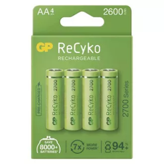 Wiederaufladbare Batterie, AA (HR6), 1,2V, 2600 mAh, GP, Papierschachtel, 4er-Pack, ReCyko