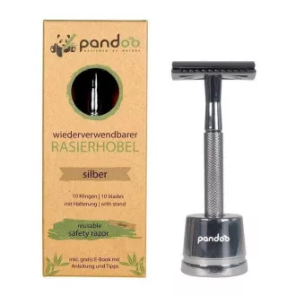 Pandoo Metall-Rasierer mit Ständer und 10 Rasierklingen silber Pandoo Metall-Rasierer mit Ständer und 10 Rasierklingen silber