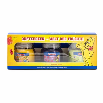 Verpackung - Haribo Berry Mix/Kokosnuss-Limette/Tropical Fun Kerzen-Set 3 x 85 g Verpackung - Haribo Berry Mix/Kokosnuss-Limette/Tropical Fun Kerzen-Set 3 x 85 g