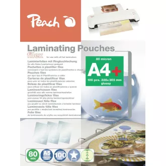 PEACH Laminierfolie A4 (228x303mm), 80mic, glänzend, eurofold, 100Stück PEACH Laminierfolie A4 (228x303mm), 80mic, glänzend, eurofold, 100Stück