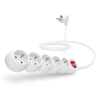 CONNECT IT Verlängerungskabel 230 V, 5 Steckdosen, 2 m, mit Schalter (weiß)