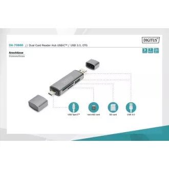 Digitus Dual OTG Kartenleser (USB-C USB 3.0) 1x SD, 1x MicroSD, 1x USB 3.0, grau Digitus Dual OTG Kartenleser (USB-C USB 3.0) 1x SD, 1x MicroSD, 1x USB 3.0, grau