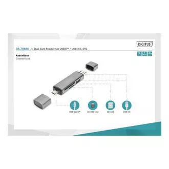 Digitus Dual OTG Kartenleser (USB-C USB 3.0) 1x SD, 1x MicroSD, 1x USB 3.0, grau Digitus Dual OTG Kartenleser (USB-C USB 3.0) 1x SD, 1x MicroSD, 1x USB 3.0, grau