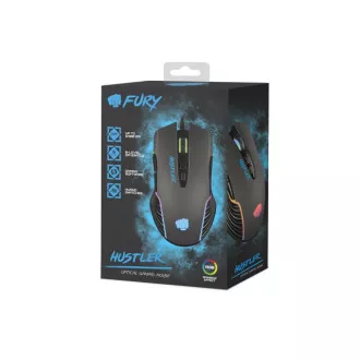 Fury Gaming Mouse Hustler, Gaming, 6400DPI, USB, optisch, kabelgebunden, RGB, 7 Tasten, Kabellänge 1,6m, schwarz Fury Gaming Mouse Hustler, Gaming, 6400DPI, USB, optisch, kabelgebunden, RGB, 7 Tasten, Kabellänge 1,6m, schwarz
