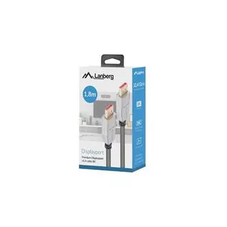 LANBERG DisplayPort 1.4 M/M Anschlusskabel, 8K@60Hz, 5K@120Hz, Länge 1,8m, schwarz, mit Verriegelung, vergoldete Stecker