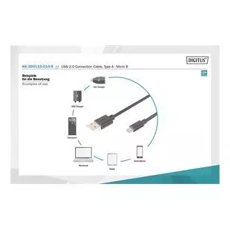 Digitus USB 2.0 Kabel USB A Stecker auf USB micro B Stecker, 2x geschirmt, Kupfer, 1m