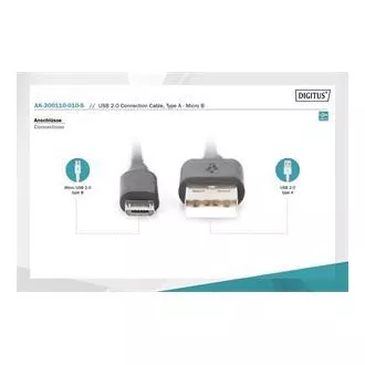 Digitus USB 2.0 Kabel USB A Stecker auf USB micro B Stecker, 2x geschirmt, Kupfer, 1m