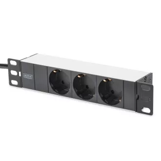 Digitus 1U Aluminium PDU, 254 mm (10 ") Rackmontage 3x Sicherheitsstift, 16A, 4000W, 250VAC 50/60 Hz