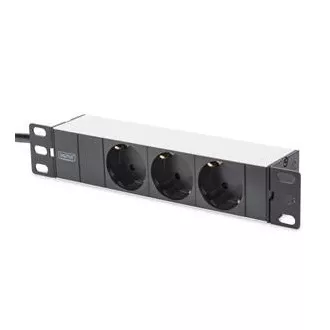 Digitus 1U Aluminium PDU, 254 mm (10 ") Rackmontage 3x Sicherheitsstift, 16A, 4000W, 250VAC 50/60 Hz