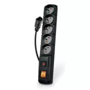 Acar F5 IEC 3m Kabel, 5 Steckdosen, Überspannungsschutz, C14 für USV, schwarz