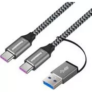 PremiumCord USB-C Kabel ( USB 3.2 GEN 2, 5A, 100W, 20Gbit/s ) Baumwollgeflecht, 2m