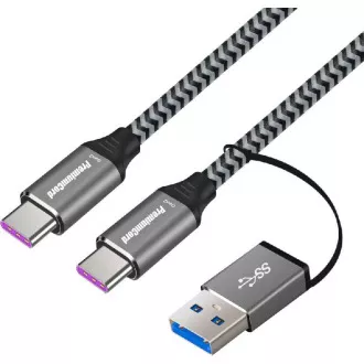 PremiumCord USB-C Kabel ( USB 3.2 GEN 2, 5A, 100W, 20Gbit/s ) Baumwollgeflecht, 2m