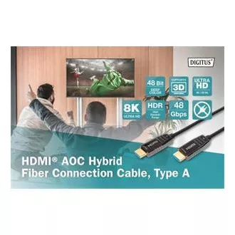 Digitus HDMI AOC hybrid optisches Kabel, Typ A M/M, 10m, UHD 8K@60Hz, CE, gold, bl Digitus HDMI AOC hybrid optisches Kabel, Typ A M/M, 10m, UHD 8K@60Hz, CE, gold, bl