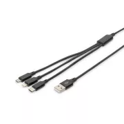 USB-Ladekabel, 3 in 1, USB A - Lightning micro B Type-C 1m, Kabel, Baumwolle, CE, bl