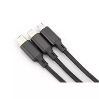 USB-Ladekabel, 3 in 1, USB A - Lightning micro B Type-C 1m, Kabel, Baumwolle, CE, bl USB-Ladekabel, 3 in 1, USB A - Lightning micro B Type-C 1m, Kabel, Baumwolle, CE, bl