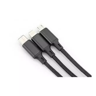 USB-Ladekabel, 3 in 1, USB A - Lightning micro B Type-C 1m, Kabel, Baumwolle, CE, bl USB-Ladekabel, 3 in 1, USB A - Lightning micro B Type-C 1m, Kabel, Baumwolle, CE, bl