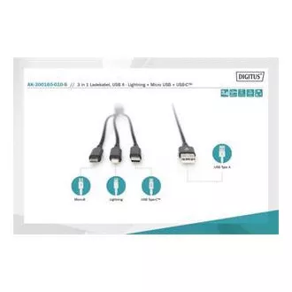 USB-Ladekabel, 3 in 1, USB A - Lightning micro B Type-C 1m, Kabel, Baumwolle, CE, bl USB-Ladekabel, 3 in 1, USB A - Lightning micro B Type-C 1m, Kabel, Baumwolle, CE, bl