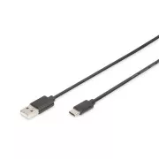 Digitus USB C auf A Anschlusskabel 1,0 m, 3A, 480 MB, Version 2.0