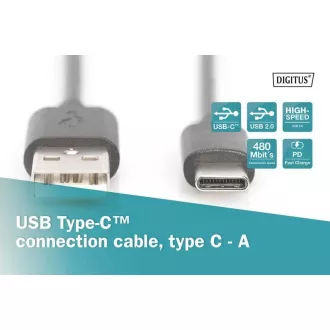 Digitus USB C auf A Anschlusskabel 1,0 m, 3A, 480 MB, Version 2.0 Digitus USB C auf A Anschlusskabel 1,0 m, 3A, 480 MB, Version 2.0