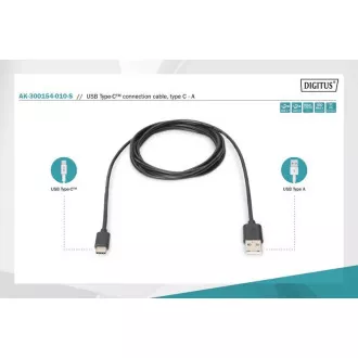Digitus USB C auf A Anschlusskabel 1,0 m, 3A, 480 MB, Version 2.0 Digitus USB C auf A Anschlusskabel 1,0 m, 3A, 480 MB, Version 2.0