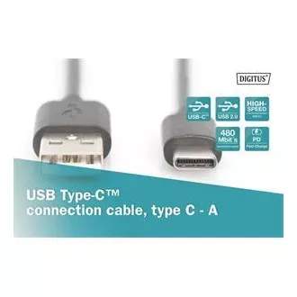 Digitus USB C auf A Anschlusskabel 1,0 m, 3A, 480 MB, Version 2.0 Digitus USB C auf A Anschlusskabel 1,0 m, 3A, 480 MB, Version 2.0