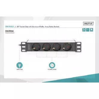 DIGITUS 10"-Schubladenleiste mit Aluminiumprofil, 4-fach Sicherheitssteckdosen DIGITUS 10"-Schubladenleiste mit Aluminiumprofil, 4-fach Sicherheitssteckdosen