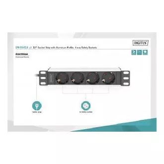DIGITUS 10"-Schubladenleiste mit Aluminiumprofil, 4-fach Sicherheitssteckdosen DIGITUS 10"-Schubladenleiste mit Aluminiumprofil, 4-fach Sicherheitssteckdosen
